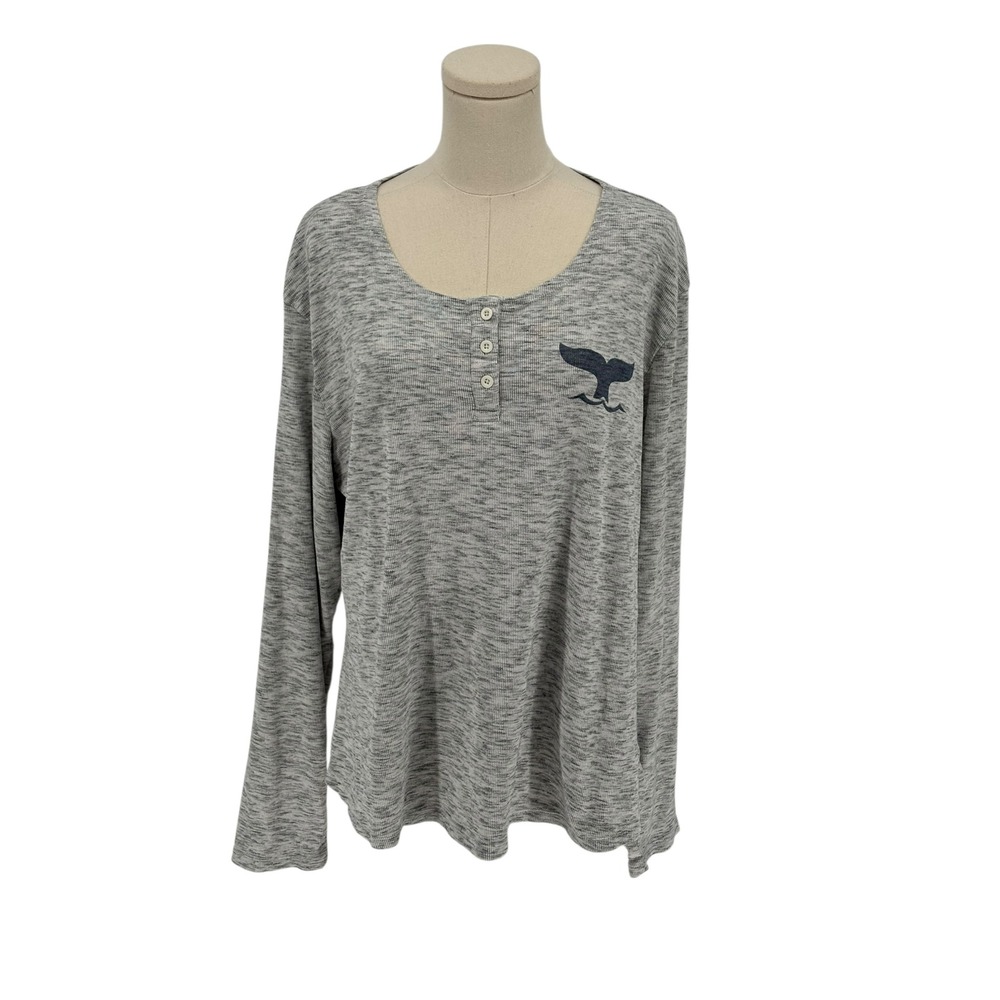 Artisans Gray Whale Tail Henley Long Sleeve Top Women's 2XL Monterey Bay